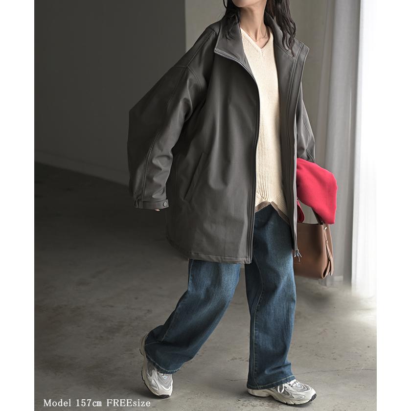 ジャケット ロング ドルマン フリース あったか レディース アウター トップス オーバー お尻が隠れる ジャンパー コート 無地 微撥水 コクーン スタンドネック | HUG.U | 16