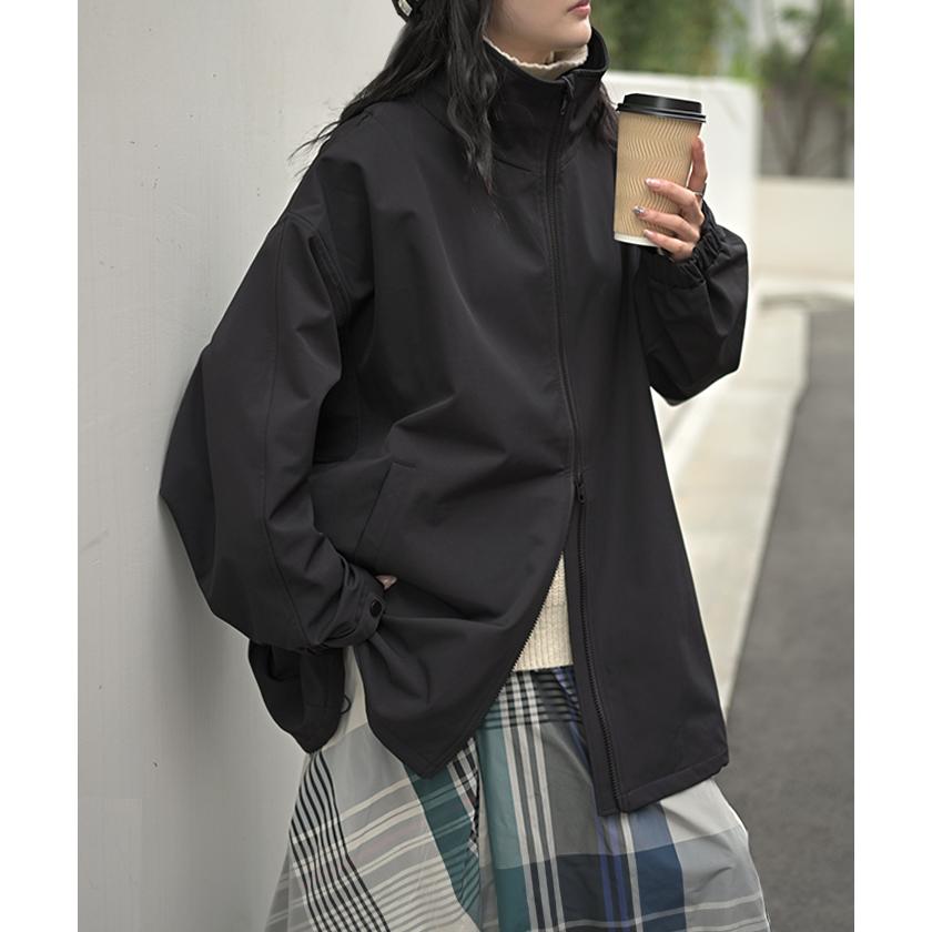 ジャケット ロング ドルマン フリース あったか レディース アウター トップス オーバー お尻が隠れる ジャンパー コート 無地 微撥水 コクーン スタンドネック | HUG.U | 06