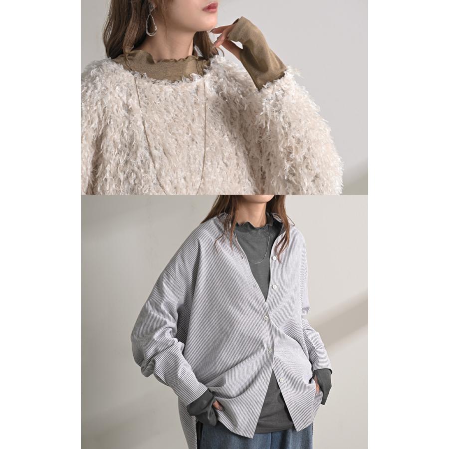 インナー 選べる 2ネック シアー トップス レディース カットソー レイヤード シアートップス シースルー シアーインナー ハイネック クルーネック | HUG.U | 08