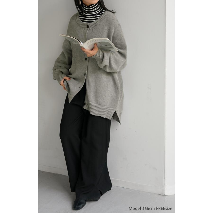 ニット カーディガン 綿100 レディース トップス ロング カーデ セーター オーバー ニットカーディガン 長袖 長い 羽織 ちくちくしない クルーネック | HUG.U | 24