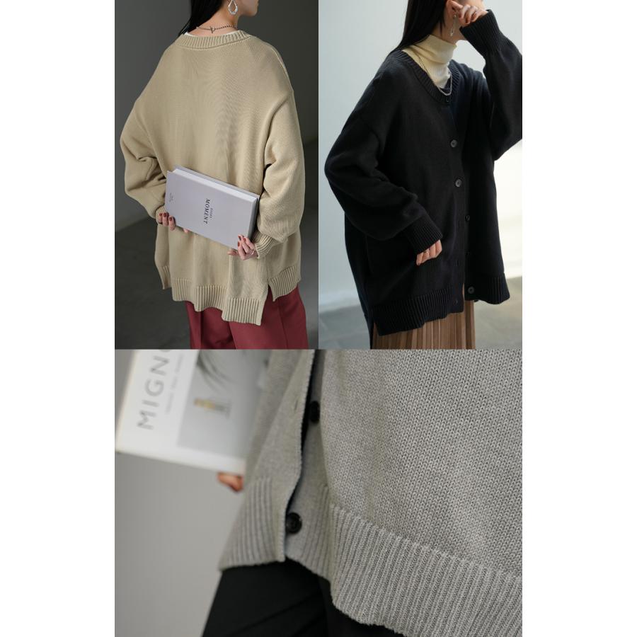 ニット カーディガン 綿100 レディース トップス ロング カーデ セーター オーバー ニットカーディガン 長袖 長い 羽織 ちくちくしない クルーネック | HUG.U | 25