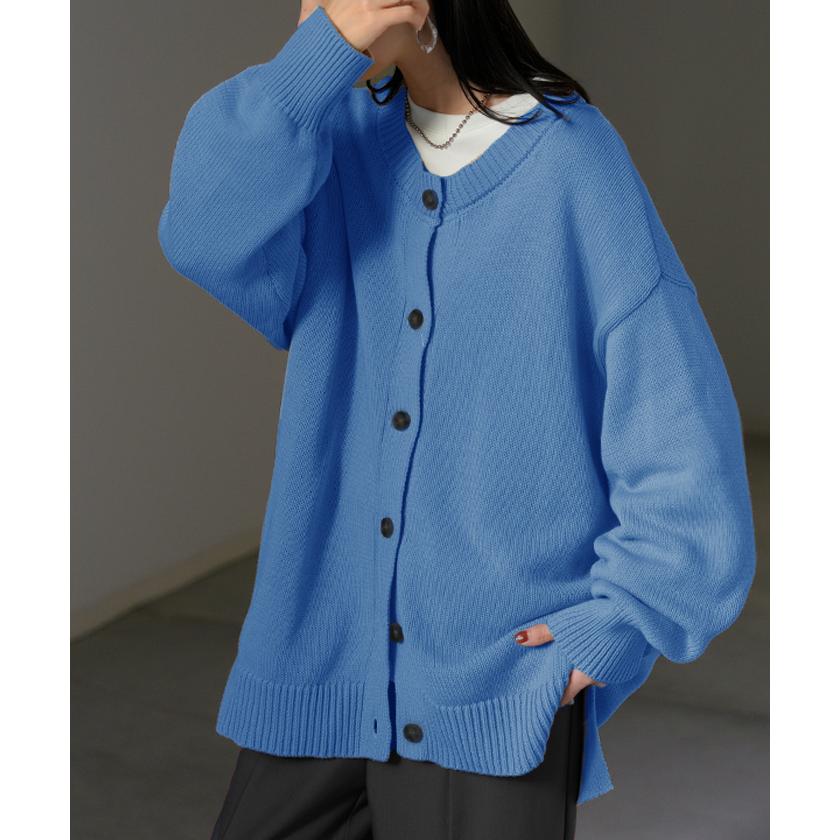 ニット カーディガン 綿100 レディース トップス ロング カーデ セーター オーバー ニットカーディガン 長袖 長い 羽織 ちくちくしない クルーネック | HUG.U | 10