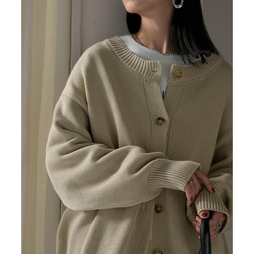 ニット カーディガン 綿100 レディース トップス ロング カーデ セーター オーバー ニットカーディガン 長袖 長い 羽織 ちくちくしない クルーネック | HUG.U | 11