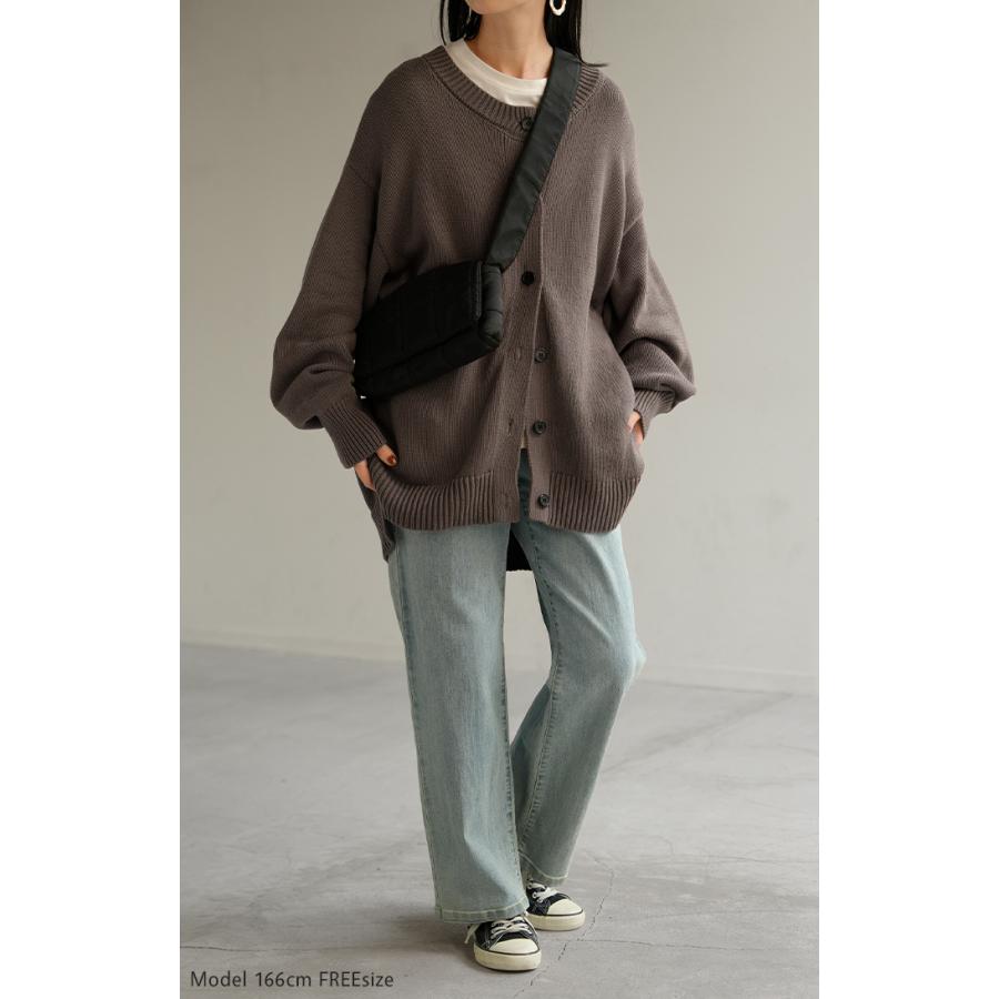 ニット カーディガン 綿100 レディース トップス ロング カーデ セーター オーバー ニットカーディガン 長袖 長い 羽織 ちくちくしない クルーネック | HUG.U | 13