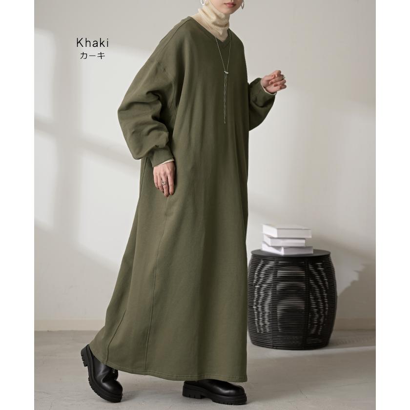 ワンピース 綿100％ 裏起毛 " 選べる 2丈 " スウェット 抗菌 防臭 ロング ワンピ レディース ロングワンピース スエット トレーナー Aライン | HUG.U | 21