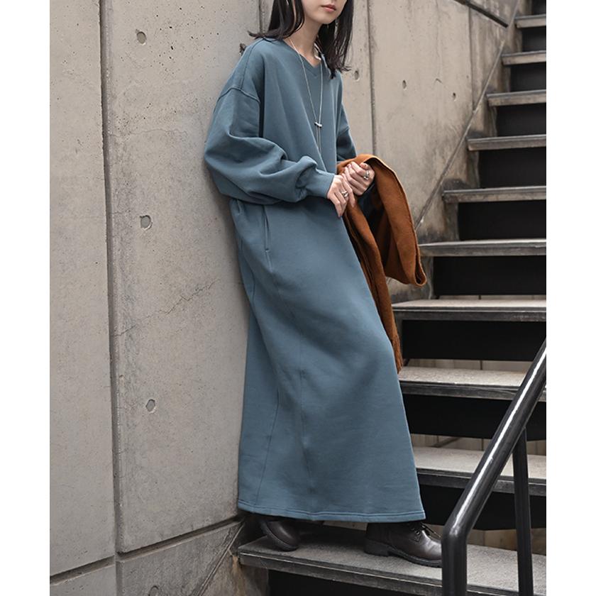 ワンピース 綿100％ 裏起毛 " 選べる 2丈 " スウェット 抗菌 防臭 ロング ワンピ レディース ロングワンピース スエット トレーナー Aライン | HUG.U | 11
