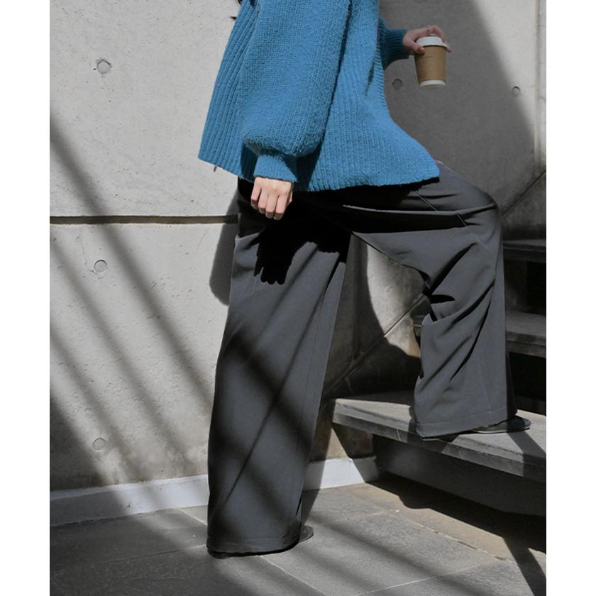 パンツ 裏起毛 ストレッチ " 選べる 2丈 " ワイド レディース フリース スラックス あったか ワイドパンツ ロング 体型カバー ボトムス ボトム ストレート | HUG.U | 07