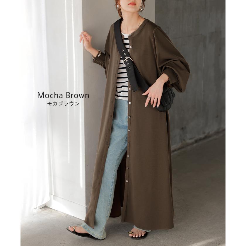 ワンピース ワンピ ロング シャツ 選べる 2丈 レディース シャツワンピ ロングワンピース Aライン マキシ ノーカラー ボリュームスリーブ | HUG.U | 13