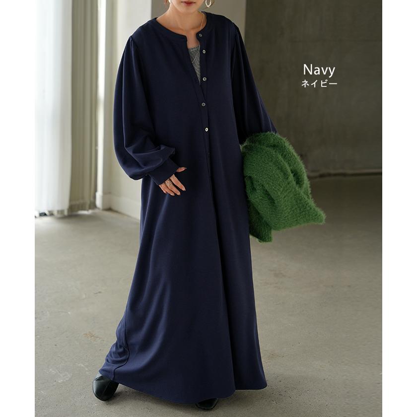 ワンピース ワンピ ロング シャツ 選べる 2丈 レディース シャツワンピ ロングワンピース Aライン マキシ ノーカラー ボリュームスリーブ | HUG.U | 14