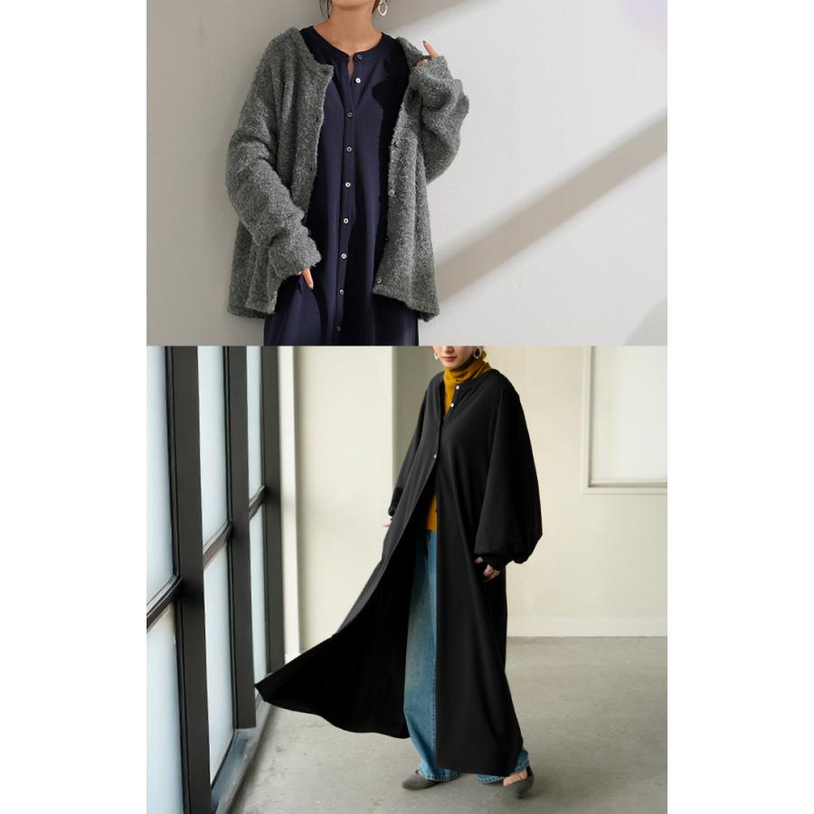 ワンピース ワンピ ロング シャツ 選べる 2丈 レディース シャツワンピ ロングワンピース Aライン マキシ ノーカラー ボリュームスリーブ | HUG.U | 18