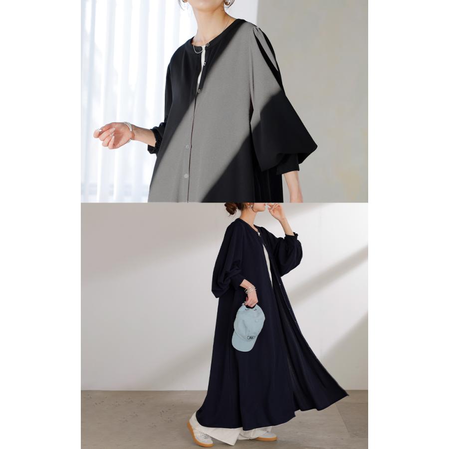 ワンピース ワンピ ロング シャツ 選べる 2丈 レディース シャツワンピ ロングワンピース Aライン マキシ ノーカラー ボリュームスリーブ | HUG.U | 18