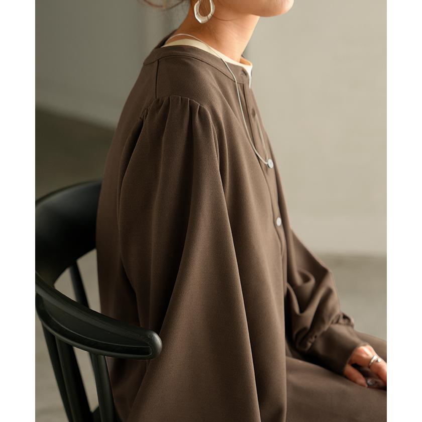 ワンピース ワンピ ロング シャツ 選べる 2丈 レディース シャツワンピ ロングワンピース Aライン マキシ ノーカラー ボリュームスリーブ | HUG.U | 19