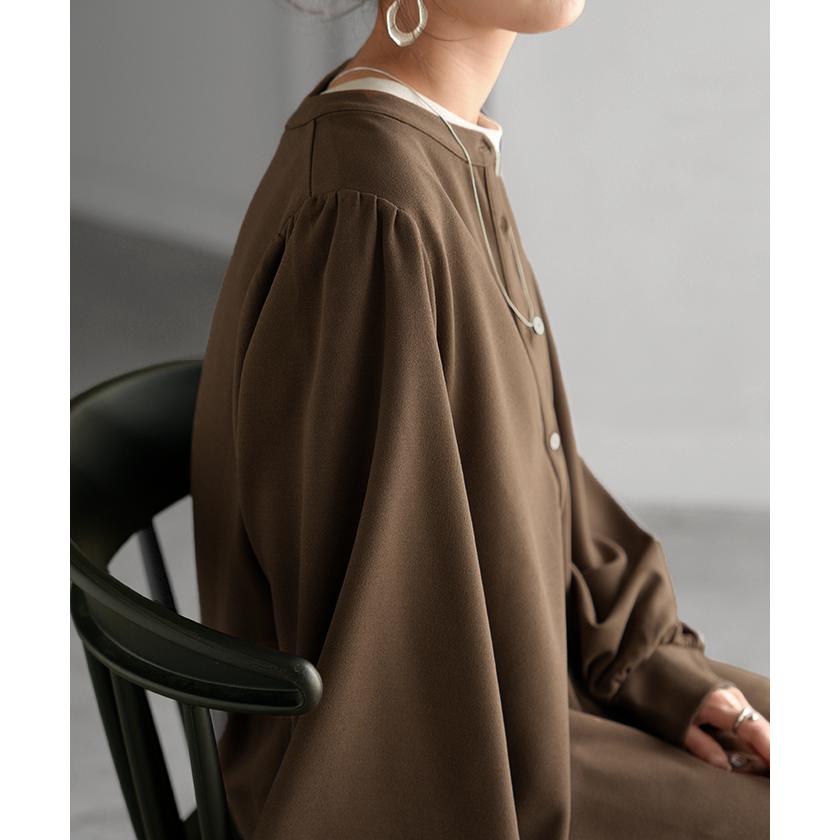 ワンピース ワンピ ロング シャツ 選べる 2丈 レディース シャツワンピ ロングワンピース Aライン マキシ ノーカラー ボリュームスリーブ | HUG.U | 19