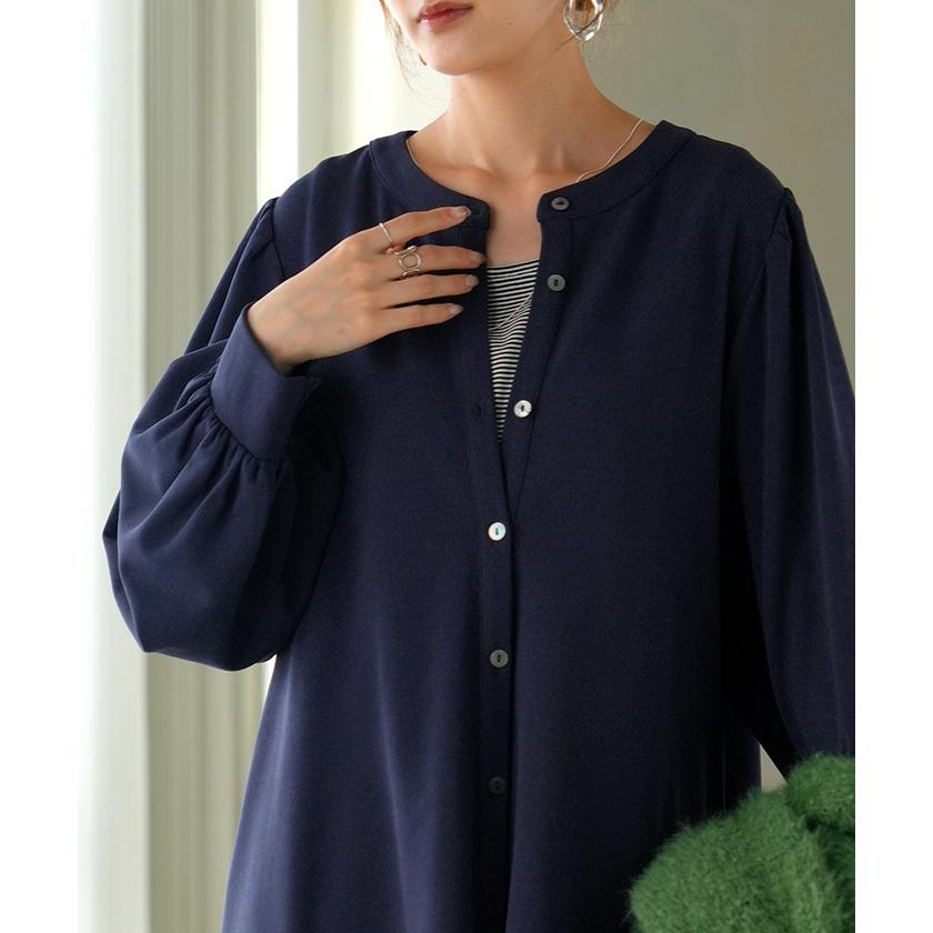 ワンピース ワンピ ロング シャツ 選べる 2丈 レディース シャツワンピ ロングワンピース Aライン マキシ ノーカラー ボリュームスリーブ | HUG.U | 06