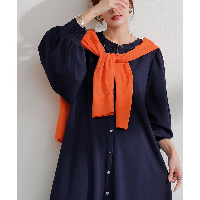 ワンピース ワンピ ロング シャツ 選べる 2丈 レディース シャツワンピ ロングワンピース Aライン マキシ ノーカラー ボリュームスリーブ | HUG.U | 06