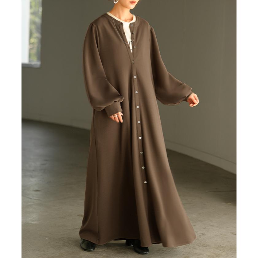 ワンピース ワンピ ロング シャツ 選べる 2丈 レディース シャツワンピ ロングワンピース Aライン マキシ ノーカラー ボリュームスリーブ | HUG.U | 07