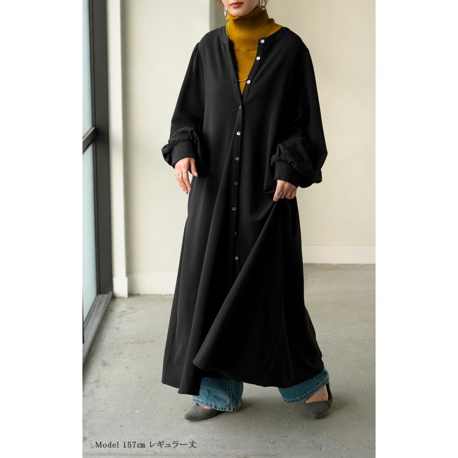 ワンピース ワンピ ロング シャツ 選べる 2丈 レディース シャツワンピ ロングワンピース Aライン マキシ ノーカラー ボリュームスリーブ | HUG.U | 08