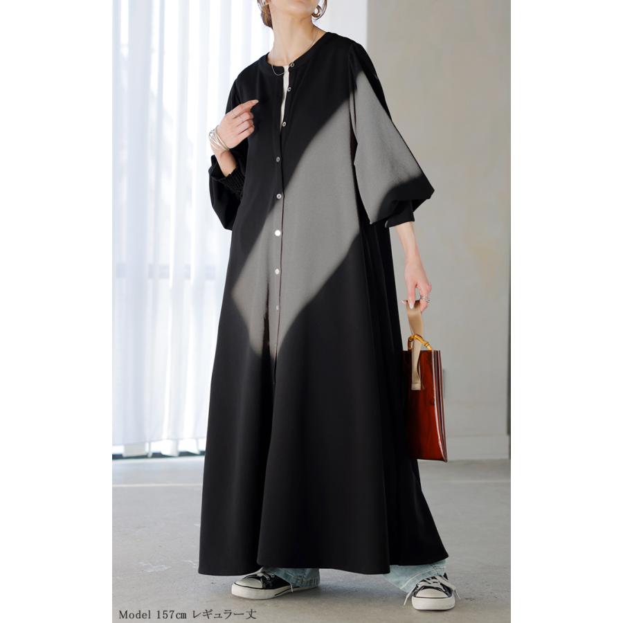 ワンピース ワンピ ロング シャツ 選べる 2丈 レディース シャツワンピ ロングワンピース Aライン マキシ ノーカラー ボリュームスリーブ | HUG.U | 08