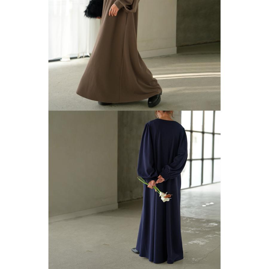 ワンピース ワンピ ロング シャツ 選べる 2丈 レディース シャツワンピ ロングワンピース Aライン マキシ ノーカラー ボリュームスリーブ | HUG.U | 11