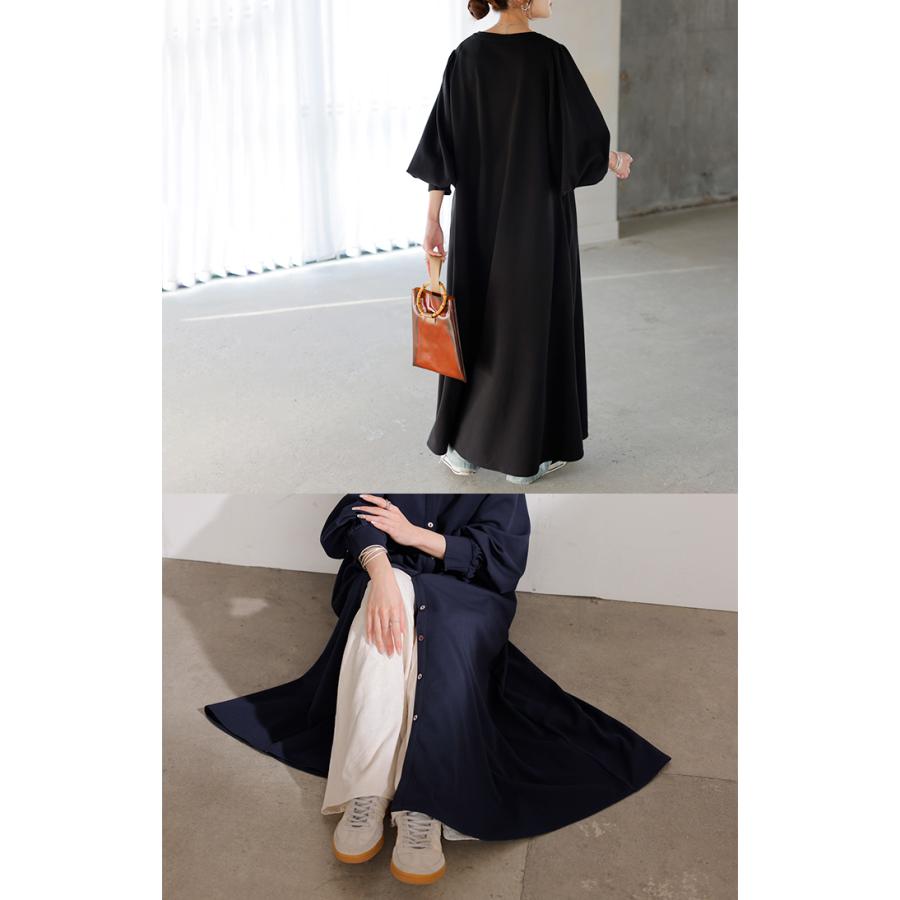 ワンピース ワンピ ロング シャツ 選べる 2丈 レディース シャツワンピ ロングワンピース Aライン マキシ ノーカラー ボリュームスリーブ | HUG.U | 11