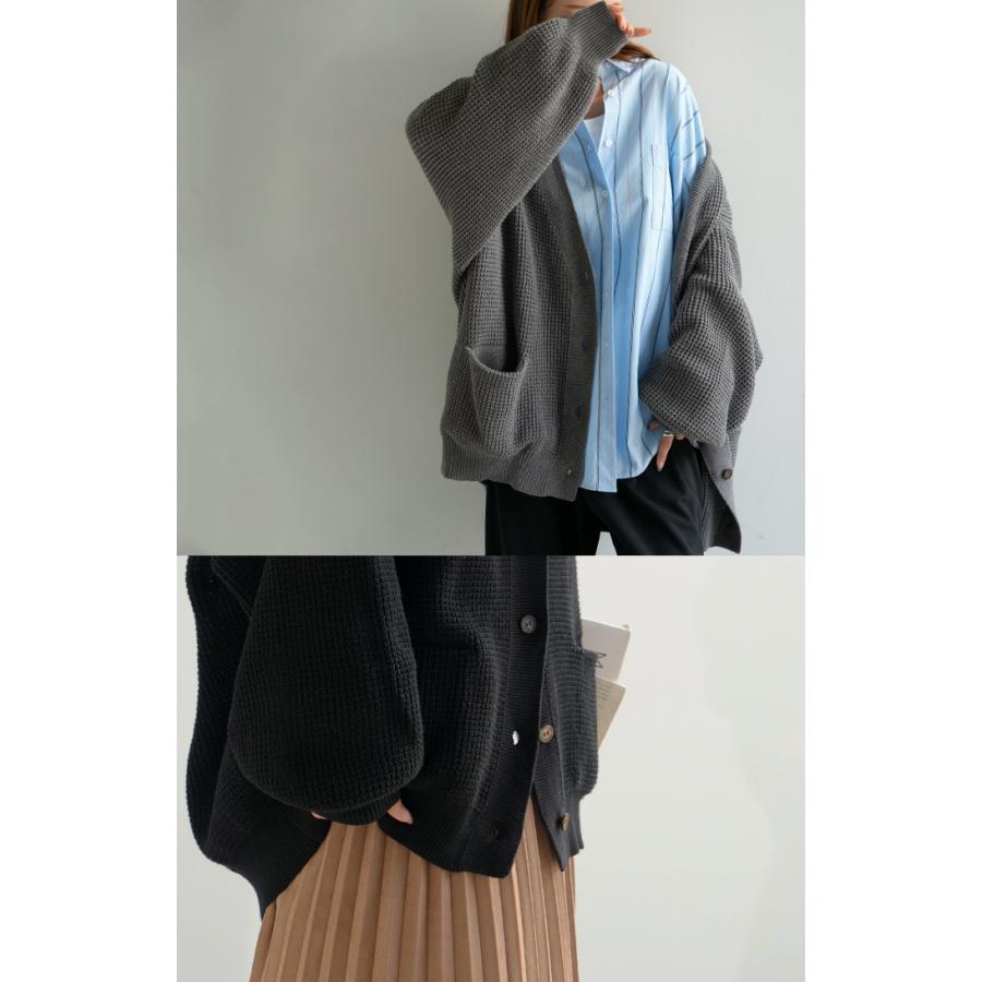 HUG.U（ハグユー） カーディガン ワッフル 綿100 ロング レディース
