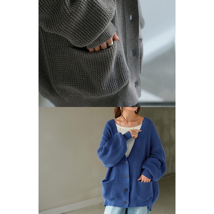 HUG.U（ハグユー） カーディガン ワッフル 綿100 ロング レディース