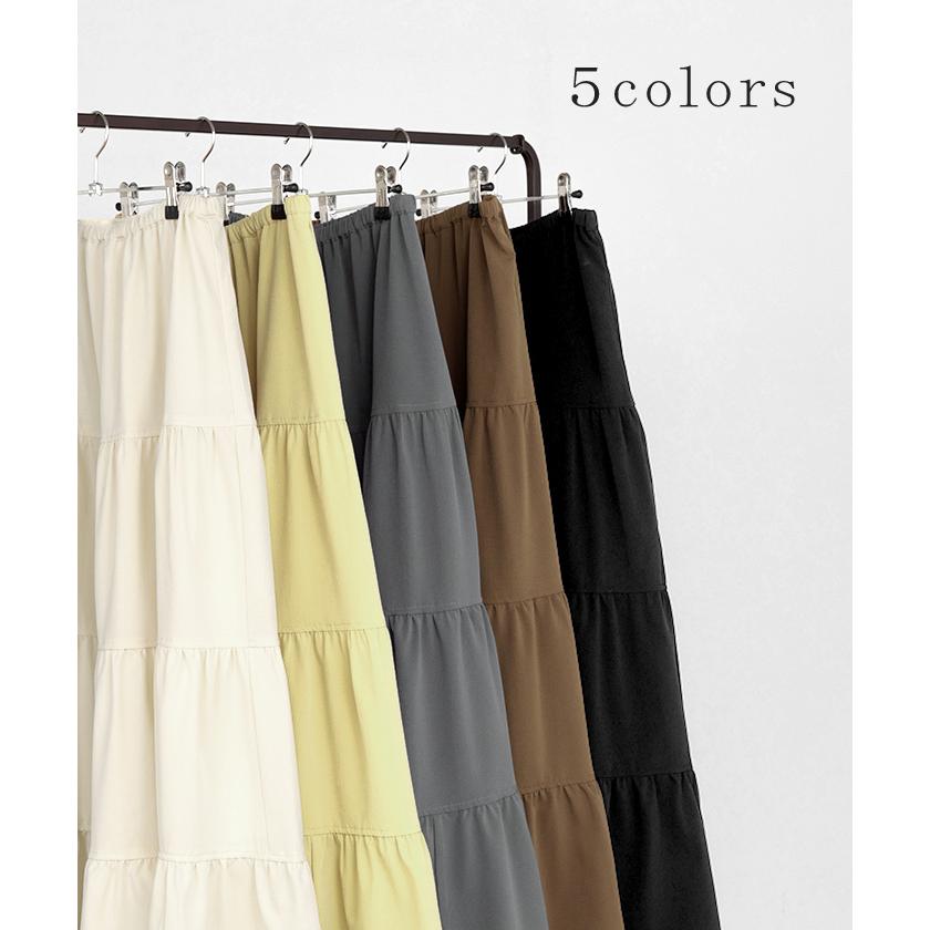 スカート ロング ティアードスカート ティアード Aライン レディース ロングスカート ボトムス ボトム フレア フレアスカート シワになりにくい ウエスト ゴム | HUG.U | 14