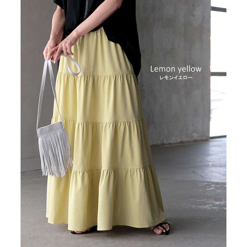 スカート ロング ティアードスカート ティアード Aライン レディース ロングスカート ボトムス ボトム フレア フレアスカート シワになりにくい ウエスト ゴム | HUG.U | 20