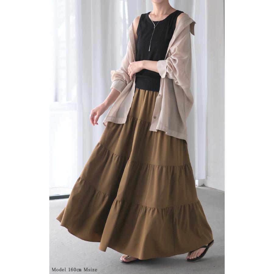 スカート ロング ティアードスカート ティアード Aライン レディース ロングスカート ボトムス ボトム フレア フレアスカート シワになりにくい ウエスト ゴム | HUG.U | 07