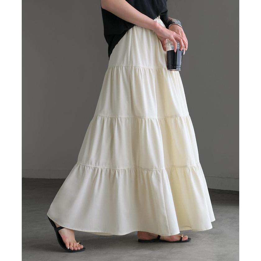 スカート ロング ティアードスカート ティアード Aライン レディース ロングスカート ボトムス ボトム フレア フレアスカート シワになりにくい ウエスト ゴム | HUG.U | 09