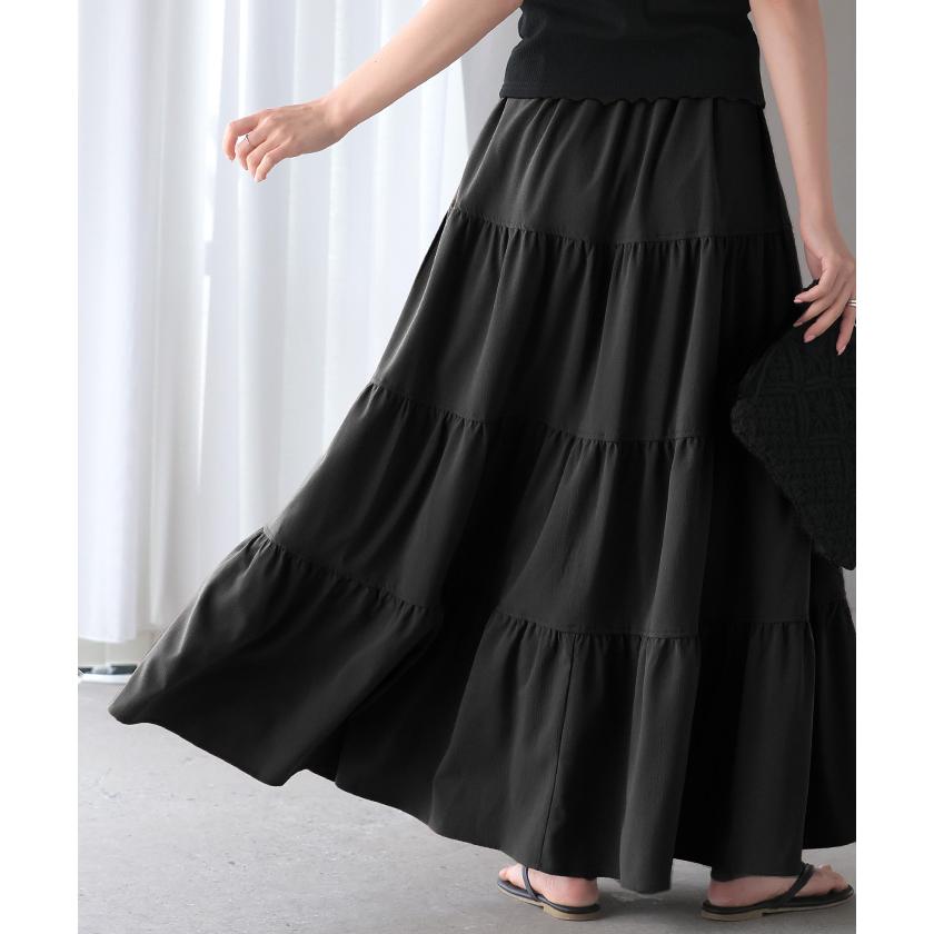 スカート ロング ティアードスカート ティアード Aライン レディース ロングスカート ボトムス ボトム フレア フレアスカート シワになりにくい ウエスト ゴム | HUG.U | 11