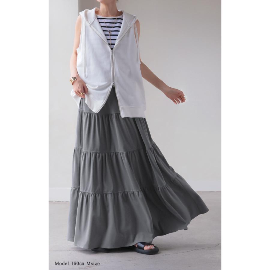 スカート ロング ティアードスカート ティアード Aライン レディース ロングスカート ボトムス ボトム フレア フレアスカート シワになりにくい ウエスト ゴム | HUG.U | 12