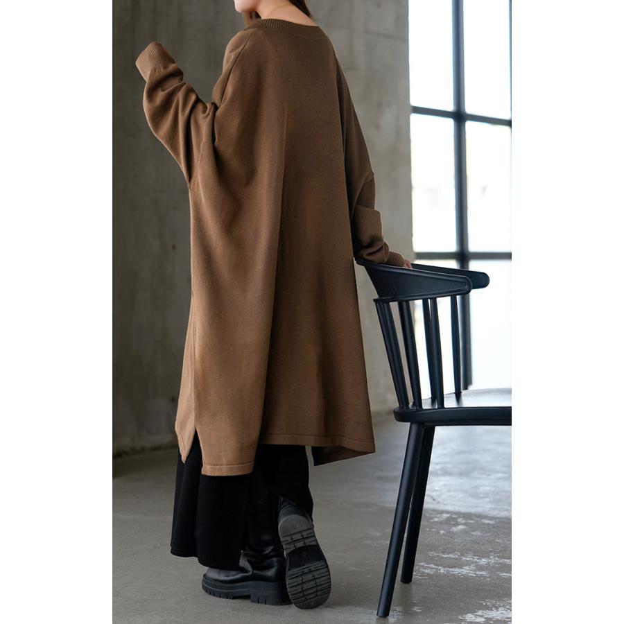 ニット ロング Vネック レディース トップス チュニック セーター オーバー プルオーバー 長袖 ドルマン ドルマンスリーブ ポケット スリット チクチクしない | HUG.U | 19