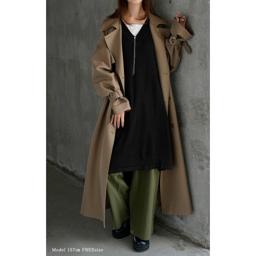 ニット ロング Vネック レディース トップス チュニック セーター オーバー プルオーバー 長袖 ドルマン ドルマンスリーブ ポケット スリット チクチクしない | HUG.U | 22