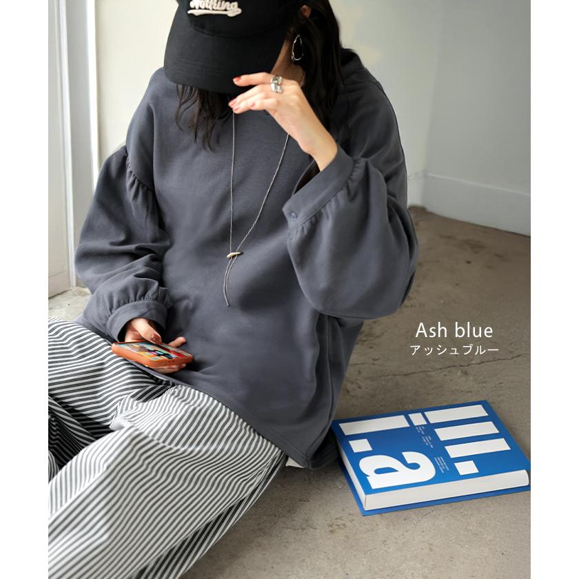 カットソー ロンT Vネック ぽわん袖 レディース トップス ロング Tシャツ ティーシャツ カフス 綿 長袖 長い トレーナー ボリュームスリーブ リブ | HUG.U | 17