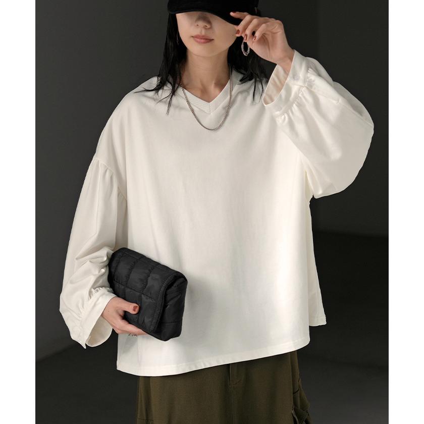 HUG.U（ハグユー） カットソー ロンT Vネック ぽわん袖 レディース