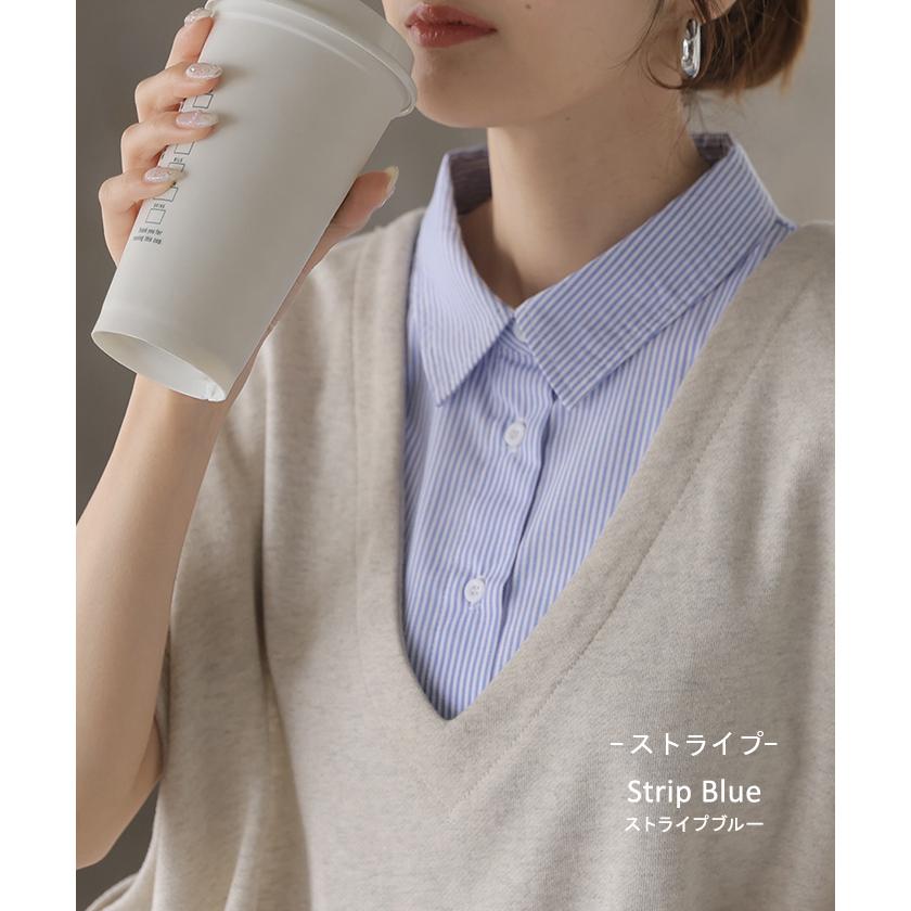 つけ襟 レイヤード シャツ 風 ブラウス レディース フリル 重ね着 チェック 無地 チェックシャツ 付け襟 襟 綿100％ ハイネック スタンドカラー ディッキー | HUG.U | 24