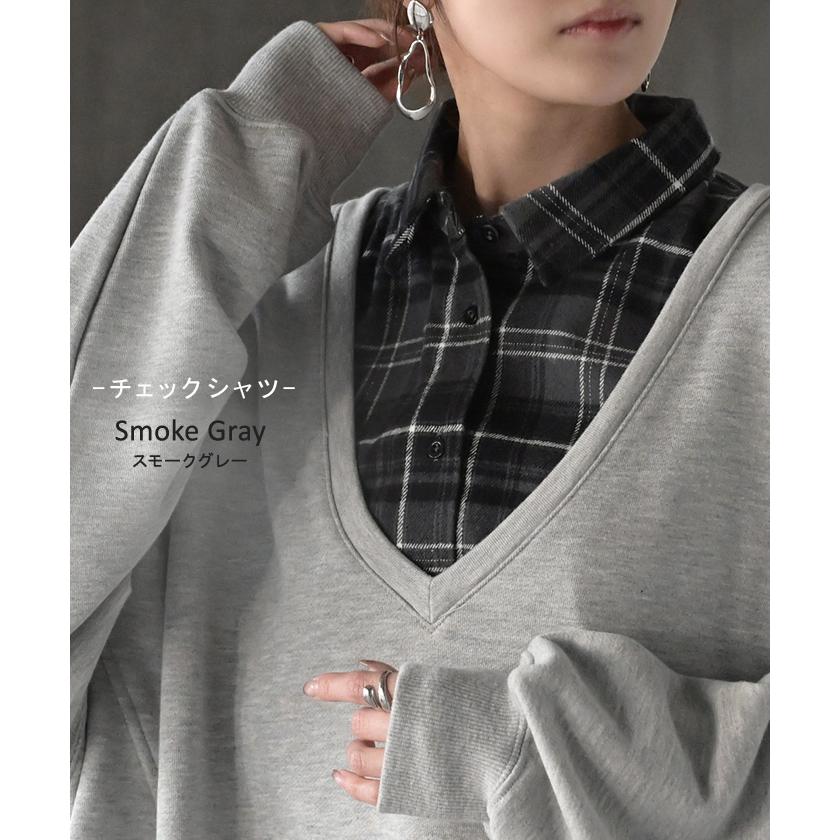 つけ襟 レイヤード シャツ 風 ブラウス レディース フリル 重ね着 チェック 無地 チェックシャツ 付け襟 襟 綿100％ ハイネック スタンドカラー ディッキー | HUG.U | 21