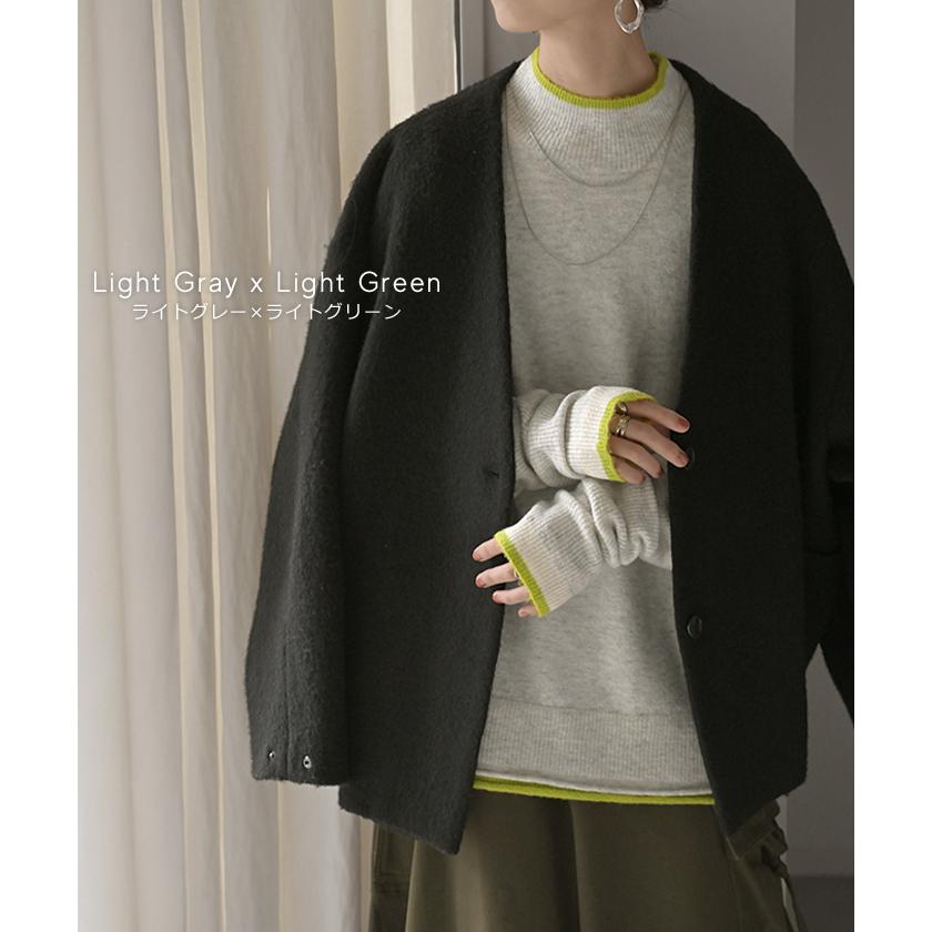 ニット 配色 トップス ロング レディース セーター オーバー プルオーバー タートルネック ハイネック 長袖 長い 指穴 リブ チュニック ゆったり インナー | HUG.U | 19