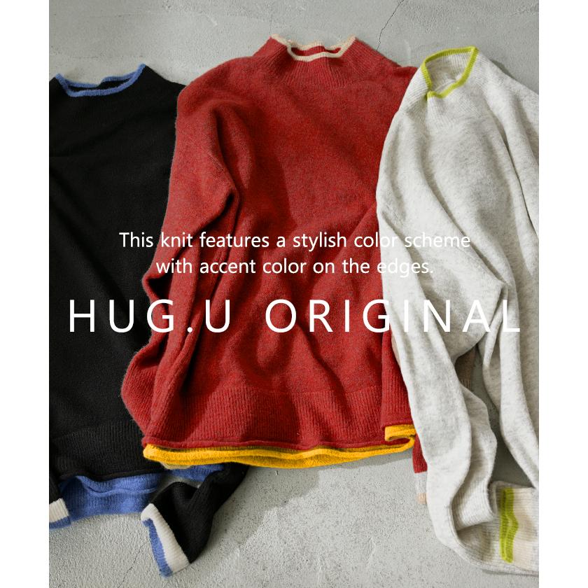 ニット 配色 トップス ロング レディース セーター オーバー プルオーバー タートルネック ハイネック 長袖 長い 指穴 リブ チュニック ゆったり インナー | HUG.U | 22