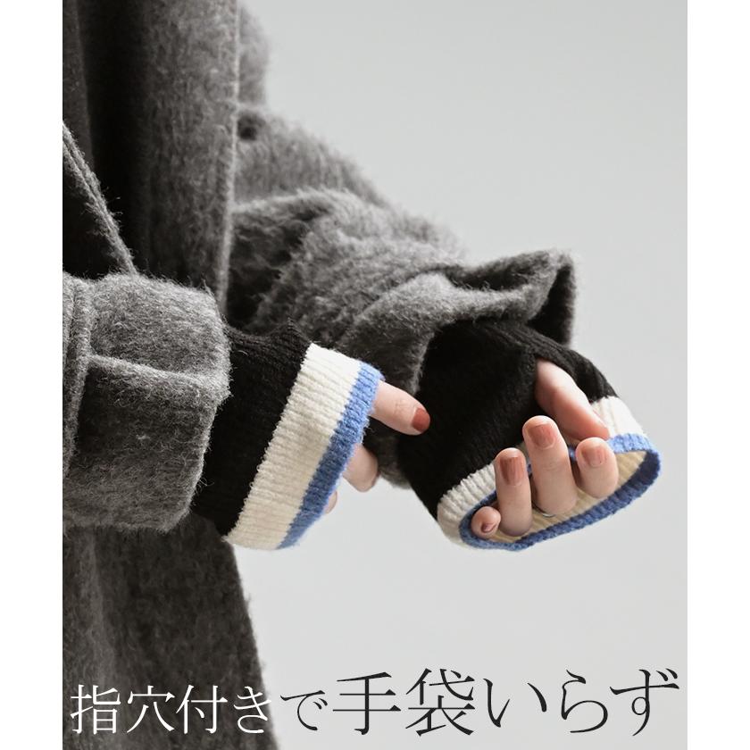 ニット 配色 トップス ロング レディース セーター オーバー プルオーバー タートルネック ハイネック 長袖 長い 指穴 リブ チュニック ゆったり インナー | HUG.U | 24