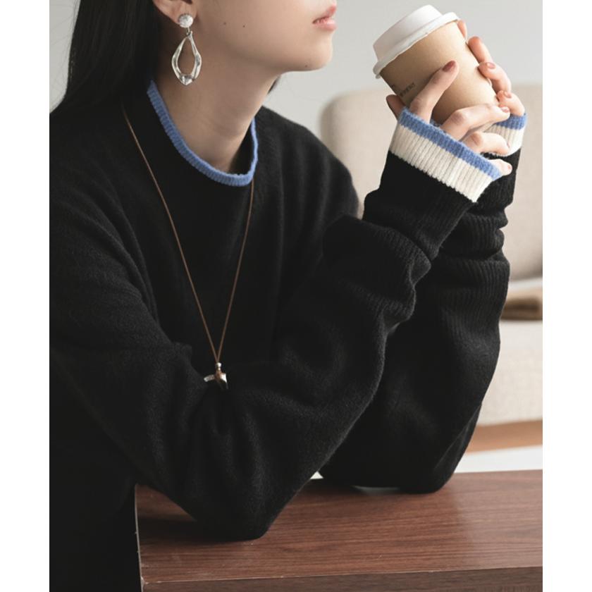 ニット 配色 トップス ロング レディース セーター オーバー プルオーバー タートルネック ハイネック 長袖 長い 指穴 リブ チュニック ゆったり インナー | HUG.U | 12