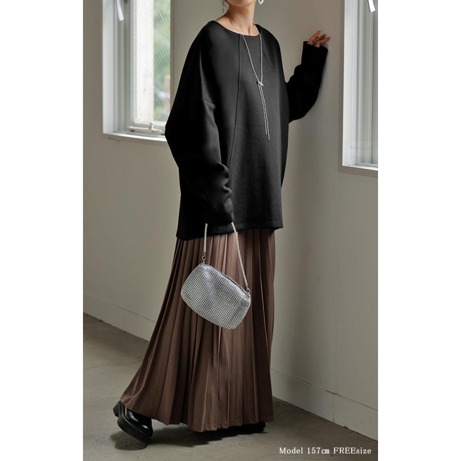 トップス プルオーバー ダンボール レディース ロング カットソー シワになりにくい 無地 長袖 ボートネック 軽い イージーケア ノンアイロン 保温性 | HUG.U | 22