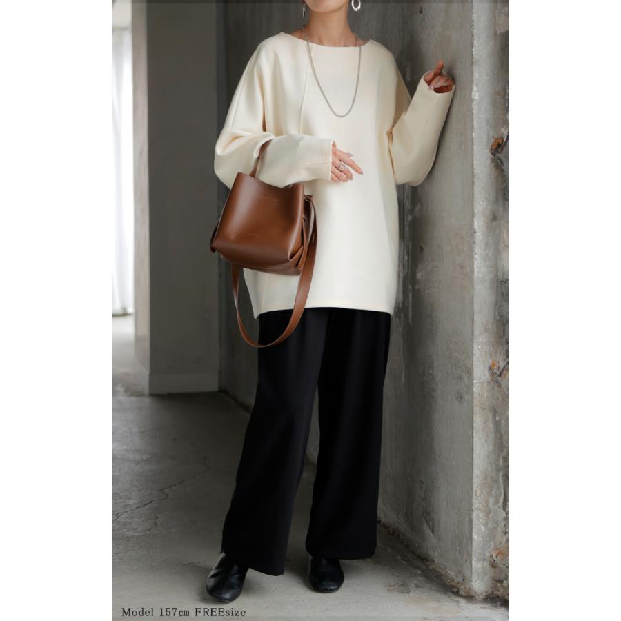 トップス プルオーバー ダンボール レディース ロング カットソー シワになりにくい 無地 長袖 ボートネック 軽い イージーケア ノンアイロン 保温性 | HUG.U | 06