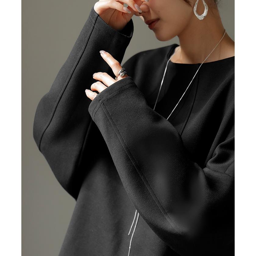 トップス プルオーバー ダンボール レディース ロング カットソー シワになりにくい 無地 長袖 ボートネック 軽い イージーケア ノンアイロン 保温性 | HUG.U | 07