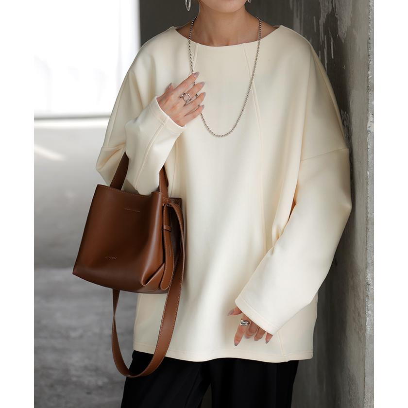 トップス プルオーバー ダンボール レディース ロング カットソー シワになりにくい 無地 長袖 ボートネック 軽い イージーケア ノンアイロン 保温性 | HUG.U | 12