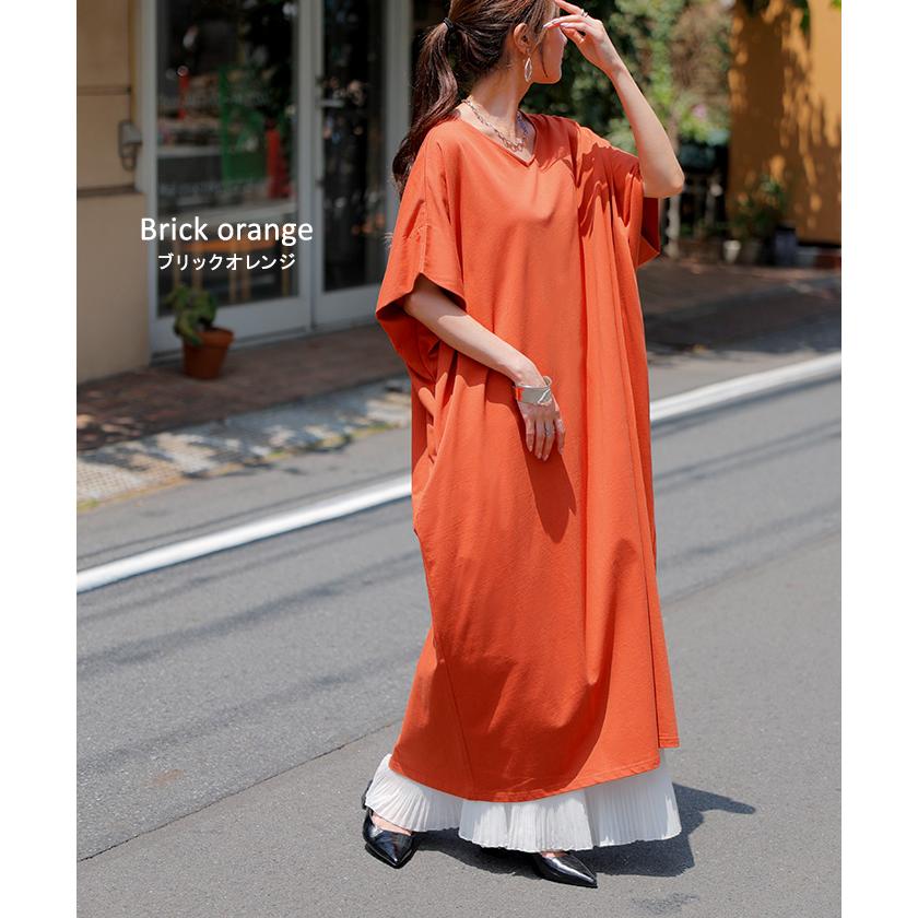 ワンピース ロング 半袖 汗ジミ 軽減 UVカット ワンピ 選べる ネック レディース 綿100％ ロングワンピース | HUG.U | 17