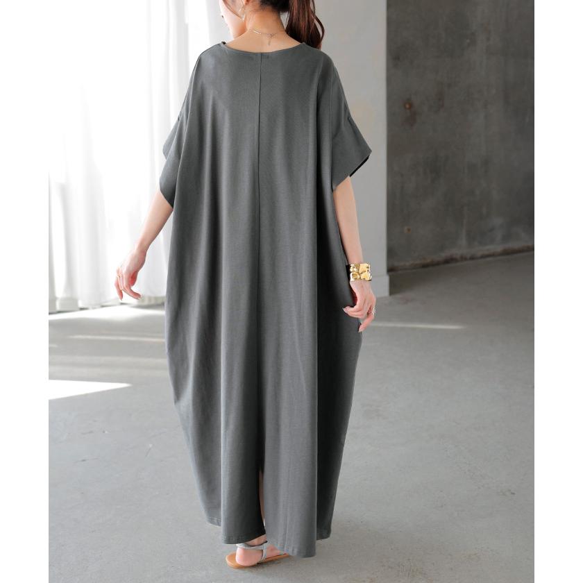 ワンピース ロング 半袖 汗ジミ 軽減 UVカット ワンピ 選べる ネック レディース 綿100％ ロングワンピース | HUG.U | 20