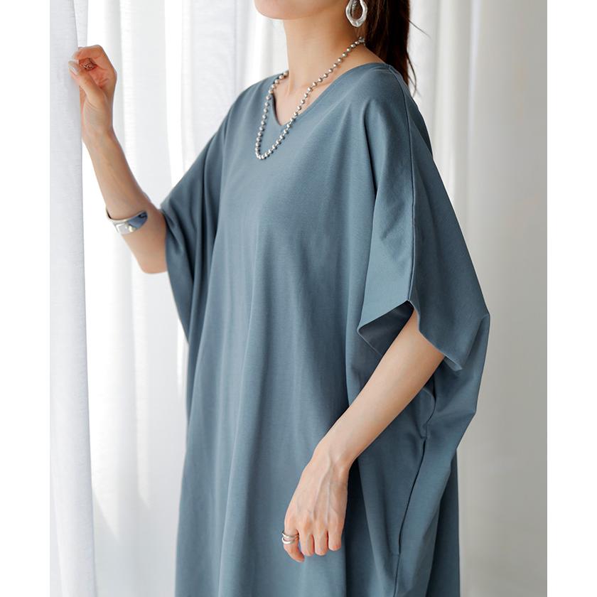 ワンピース ロング 半袖 汗ジミ 軽減 UVカット ワンピ 選べる ネック レディース 綿100％ ロングワンピース | HUG.U | 25