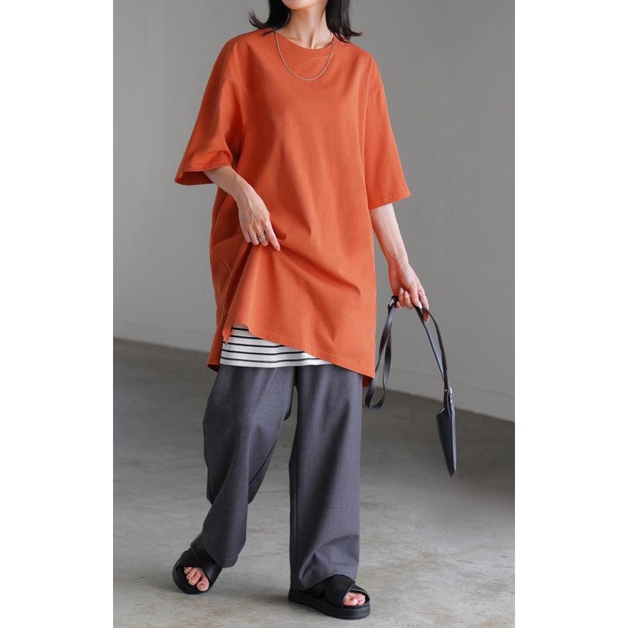 Tシャツ レディース 汗ジミ 軽減 UVカット トップス 半袖 綿100％ カットソー ロング ティーシャツ チュニック | HUG.U | 17